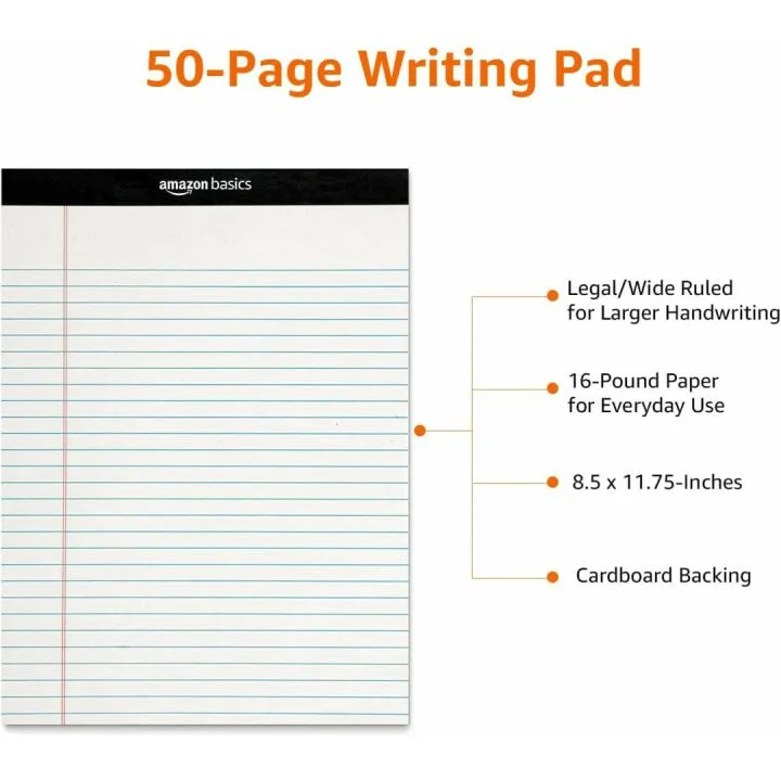 Amazon Basics Lined Writing Notepad - Wide Ruled