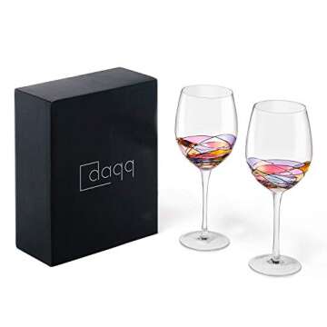 DAQQ Red Wine Glasses Set of 2 Hand Painted Designed with Strong Presence Inspired by the 'Duomo di ...