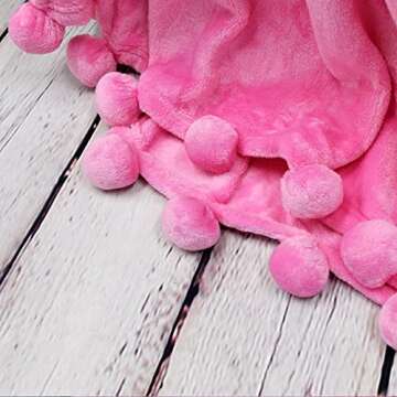 Home Soft Things Pompom Bed Couch Throw Blanket, 60'' x 80'', Festival Fuchsia, Fuzzy Soft Comfy Warm Decorative Throw Blanket for Living Room Bedroom Suitable for All Seasons