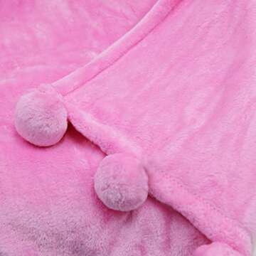 Home Soft Things Pompom Bed Couch Throw Blanket, 60'' x 80'', Festival Fuchsia, Fuzzy Soft Comfy Warm Decorative Throw Blanket for Living Room Bedroom Suitable for All Seasons