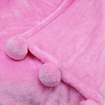 Home Soft Things Pompom Bed Couch Throw Blanket, 60'' x 80'', Festival Fuchsia, Fuzzy Soft Comfy Warm Decorative Throw Blanket for Living Room Bedroom Suitable for All Seasons