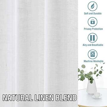 H.VERSAILTEX Natural Linen Blended Curtains 108 Inches Length 2 Panels Textured Woven Linen Sheer Curtain Drapes for Living Room/Bedroom Light Filtering Rod Pocket Casual Draperies - Off White