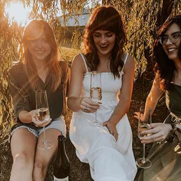 PURE MORA The Emmie Champagne Glasses - Set of 4, 8 oz, Modern Hand Blown Crystal Glass Flutes, for Champagne, Mimosa, Sparkling Wine & Prosecco. Bride and Groom Wedding Gift, Fluted Glassware