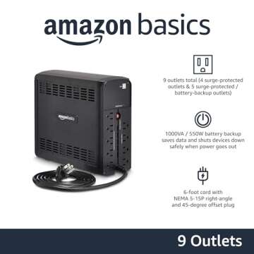 Amazon Basics UPS Battery Backup & Surge Protector 1000VA/550W, 9 Outlets, Line Interactive Uninterr...