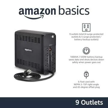 Amazon Basics UPS Battery Backup & Surge Protector 1000VA/550W, 9 Outlets, Line Interactive Uninterr...