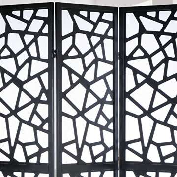 Roundhill Furniture Giyano 4 Panel Screen Room Divider, 70"W x 70"H, Black
