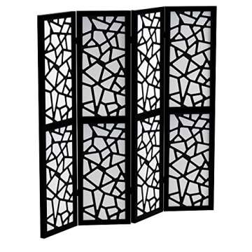 Roundhill Furniture Giyano 4 Panel Screen Room Divider, 70"W x 70"H, Black