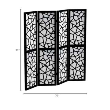 Roundhill Furniture Giyano 4 Panel Screen Room Divider, 70"W x 70"H, Black