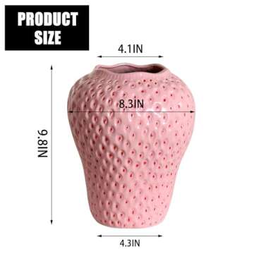 SANFERGE Strawberry Ceramic Flower Vase, Giant Decorative Cute Fruit Ornament Vase for Flower Arrang...