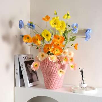 SANFERGE Strawberry Ceramic Flower Vase, Giant Decorative Cute Fruit Ornament Vase for Flower Arrangement, Unique for Modern Vintage Home Kitchen Office Decor Centerpiece, Large Pink