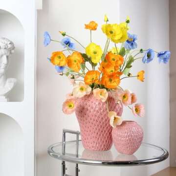 SANFERGE Strawberry Ceramic Flower Vase, Giant Decorative Cute Fruit Ornament Vase for Flower Arrangement, Unique for Modern Vintage Home Kitchen Office Decor Centerpiece, Large Pink