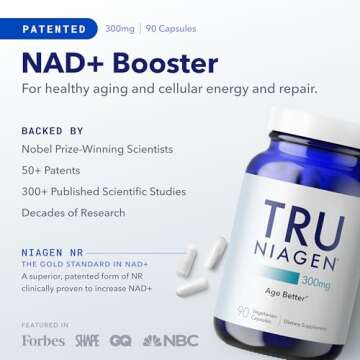 TRU NIAGEN Patented NAD+ Supplement for Anti Aging and Cell Regeneration, 300 mg Niagen, 90 Servings...