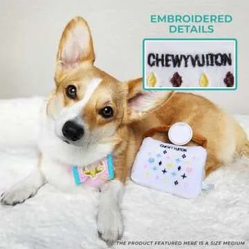 Haute Diggity Dog Chewy Vuiton White Purse, Plush Designer Dog Toys with Interactive Squeaker, Stimulating Pet Enrichment, Machine-Washable & Safe Materials for All Breeds, Size Small