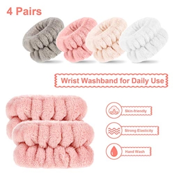 Chuangdi 4 Pairs Wrist Bands for Washing Face Wrist Spa Microfiber Wrist Wash Towel Band Scrunchies Absorbent Wrist Sweatband for Women Prevent Liquid from Spilling(Stylish Colors)