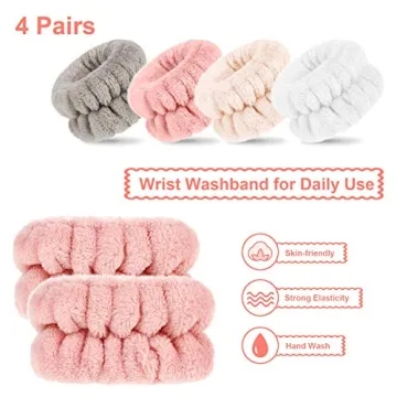 Chuangdi 4 Pairs Wrist Bands for Washing Face Wrist Spa Microfiber Wrist Wash Towel Band Scrunchies Absorbent Wrist Sweatband for Women Prevent Liquid from Spilling(Stylish Colors)