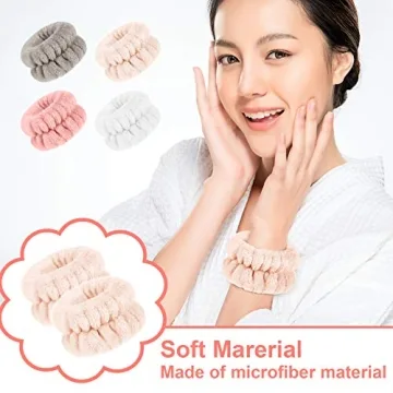 Chuangdi 4 Pairs Wrist Bands for Washing Face Wrist Spa Microfiber Wrist Wash Towel Band Scrunchies Absorbent Wrist Sweatband for Women Prevent Liquid from Spilling(Stylish Colors)