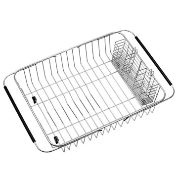 iPEGTOP Expandable Dish Drying Rack – Stainless Steel Utensil Holder, Over Sink Design