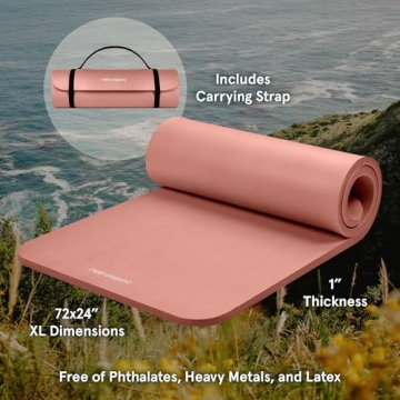 Retrospec Solana Yoga Mat 1" Thick w/Nylon Strap for Men & Women - Non Slip Exercise Mat for Home Yoga, Pilates, Stretching, Floor & Fitness Workouts - Rose