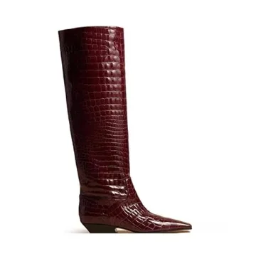XEYANFYS Women's Croc Knee High Boots Chunky Heel Wide Calf
