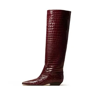 XEYANFYS Women's Croc Knee High Boots Chunky Heel Wide Calf