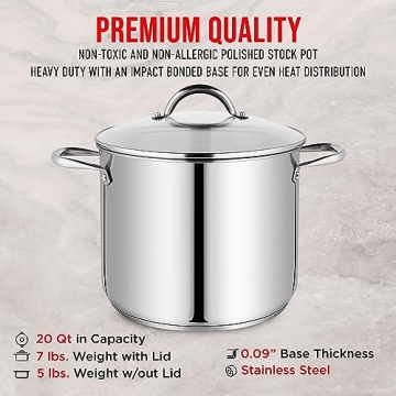 Premium 20-Quart Stainless Steel Stockpot with Glass Lid