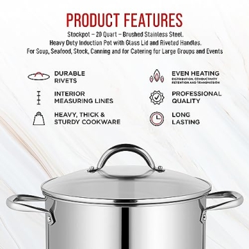 Premium 20-Quart Stainless Steel Stockpot with Glass Lid