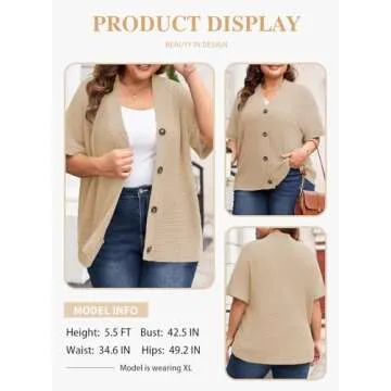 Eytino Plus Size Summer Cardigans for Women V Neck