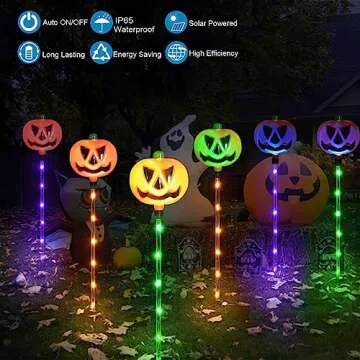 Upgraded 6-Pack Solar Halloween Pumpkin Garden Stake Lights for Halloween Decorations,Solar Hallowee...