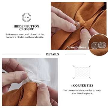 Simple&Opulence 100% Linen Duvet Cover Set, 3 PCS Natural French Flax Rust Ruffle Duvet Cover King Size, Breathable Comfy Linen Bedding Comforter Cover with 2 Pillowcases (Rust, 104"X92")