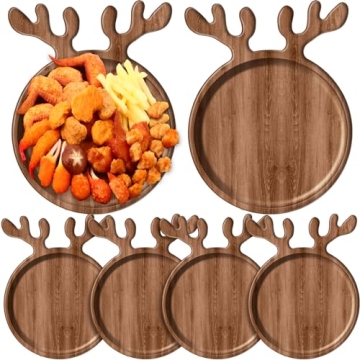 Ziliny 6 Pcs Christmas Appetizer Platter 12 Inch Christmas Cutting Board Acacia Christmas Serving Tr...