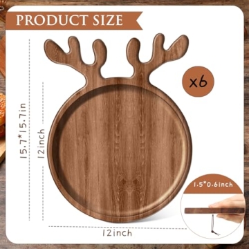 Ziliny 6 Pcs Christmas Appetizer Platter 12 Inch Christmas Cutting Board Acacia Christmas Serving Trays Wood Charcuterie Board Tray Snack Dessert Candy Dish Plate for Kitchen Gifts(Deer Antle)