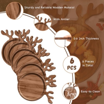 Ziliny 6 Pcs Christmas Appetizer Platter 12 Inch Christmas Cutting Board Acacia Christmas Serving Trays Wood Charcuterie Board Tray Snack Dessert Candy Dish Plate for Kitchen Gifts(Deer Antle)