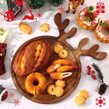 Ziliny 6 Pcs Christmas Appetizer Platter 12 Inch Christmas Cutting Board Acacia Christmas Serving Trays Wood Charcuterie Board Tray Snack Dessert Candy Dish Plate for Kitchen Gifts(Deer Antle)