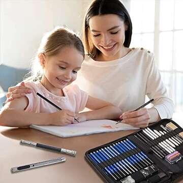 Prina 50 Pack Drawing Kit with 3-Color Sketchbook