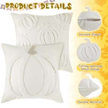 Beeveer 2 Pcs Fall Pillow Covers 18 x 18 Inch Pumpkin Throw Pillow Covers Square Linen Pillowcase Halloween Decor Pillow Covers Seasonal Autumn Thanksgiving Harvest Decoration for Home Sofa Couch