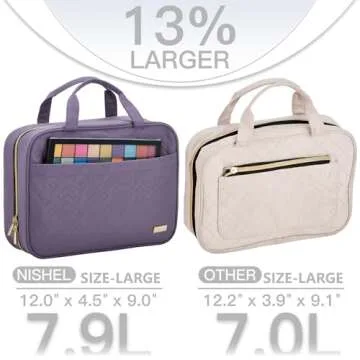NISHEL Travel Toiletry Bag for women, Portable Hanging Organizer for Full-Sized Shampoo, Conditioner, Brushes Set, Makeup Accessories, Large Size, Purple