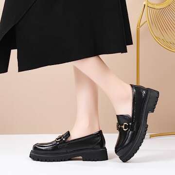 OKJ Black Loafers for Women Chunky Classic Women's Loafers & Slip-ons Fashion Penny Comfort Business...