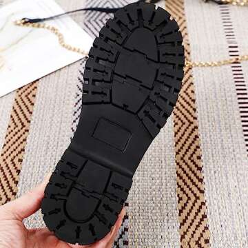 OKJ Black Loafers for Women Chunky Classic Women's Loafers & Slip-ons Fashion Penny Comfort Business Casual Shoes Metal Chain Dressy Office Work Slip on Platform Loafers for Womens Ladies US 8.0