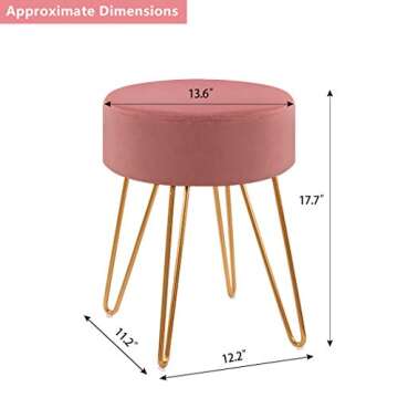 DUHOME Velvet Ottoman, Makeup Vanity Stool, Contemporary Stool, Mongolian Round Metal Stool, Vanity Stool, Furry Ottoman Stool, Modern Accent Stools Pink