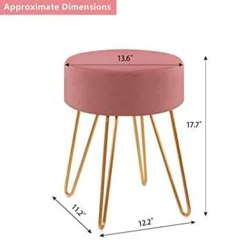 DUHOME Velvet Ottoman, Makeup Vanity Stool, Contemporary Stool, Mongolian Round Metal Stool, Vanity Stool, Furry Ottoman Stool, Modern Accent Stools Pink