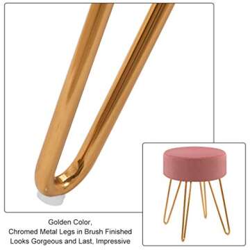 DUHOME Velvet Ottoman, Makeup Vanity Stool, Contemporary Stool, Mongolian Round Metal Stool, Vanity Stool, Furry Ottoman Stool, Modern Accent Stools Pink