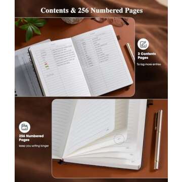 Lined Leather Journal Notebook for Men Women, Hardcover Journals with 256 Numbered Pages, A5 Journal...