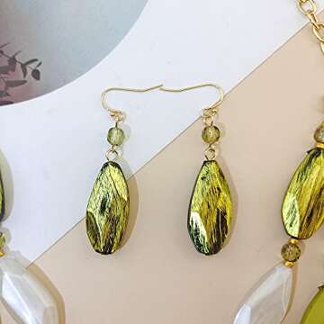 Bocar 3 Layer Beads Statement Necklace Earring for Women Jewelry Set (NK-10077-army Green)