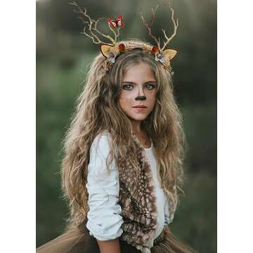 WOVOWOVO Deer Antlers Headbands for Women Girls Christmas Christmas Costume Hair Accessories Antler Flower Crown Fairy Headpiece for Festivals Party Photo Prop