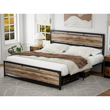 IKIFLY King Size Bed Frame: Durable Farmhouse Design