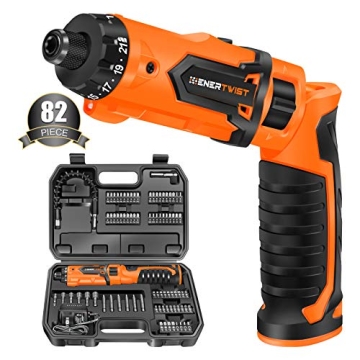 ENERTWIST Cordless Screwdriver with 82-Piece Kit and LED Light