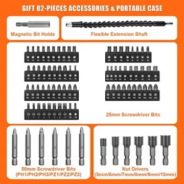 ENERTWIST Cordless Screwdriver with 82-Piece Kit and LED Light