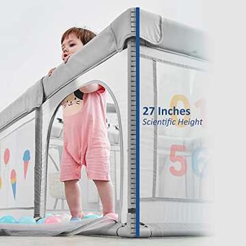 IKARE Baby Playpen, Baby Playards, Portable Baby Cage Play Area with Breathable Mesh, Extra Large Indoor & Outdoor Kids Activity Center for Babies and Toddlers (Printed)