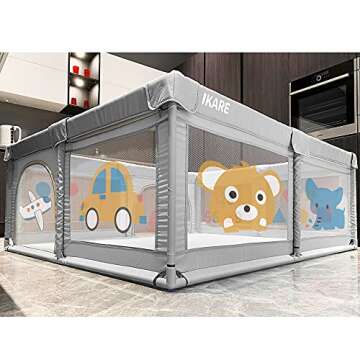 IKARE Baby Playpen, Baby Playards, Portable Baby Cage Play Area with Breathable Mesh, Extra Large Indoor & Outdoor Kids Activity Center for Babies and Toddlers (Printed)