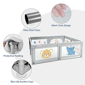 IKARE Baby Playpen, Baby Playards, Portable Baby Cage Play Area with Breathable Mesh, Extra Large Indoor & Outdoor Kids Activity Center for Babies and Toddlers (Printed)